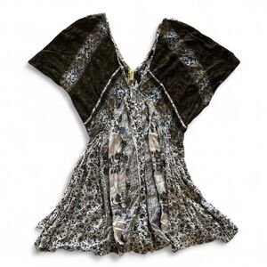 Rare Free People Olive Green Gray Floral Boho  Patterned Dress